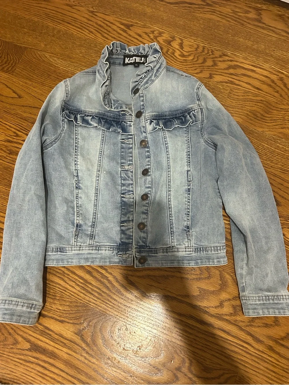 Katie J Ruffle-Trim Denim Jacket- Size XL Youth Tween